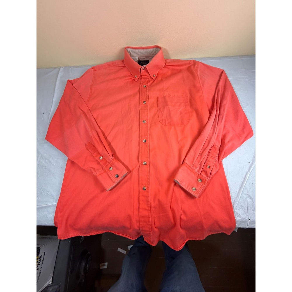 Roper Mens Western Button Down Shirt Coral Orange Long Sleeve Cotton Twill XL